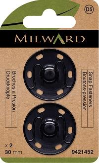 Milward green Druckknöpfe zum Annähen 30mm, silber & schwarz - 0