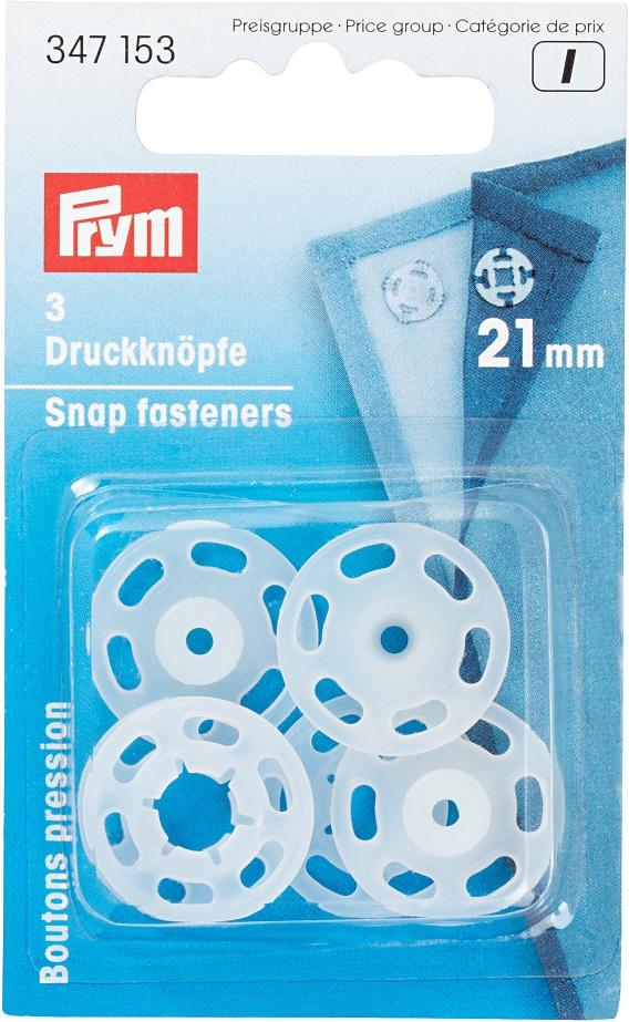 Prym Annähdruckknopf, transparent 21 mm, Karte 3 Stk.