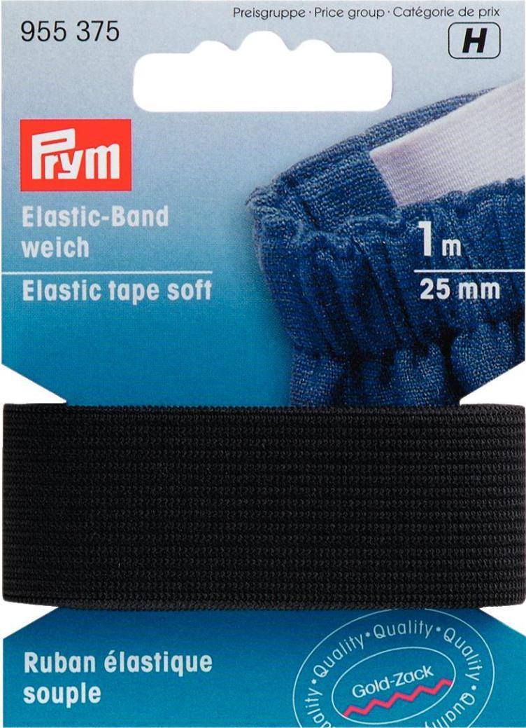 Prym Elastic-Band weich, schwarz 25 mm, Karte 1 m