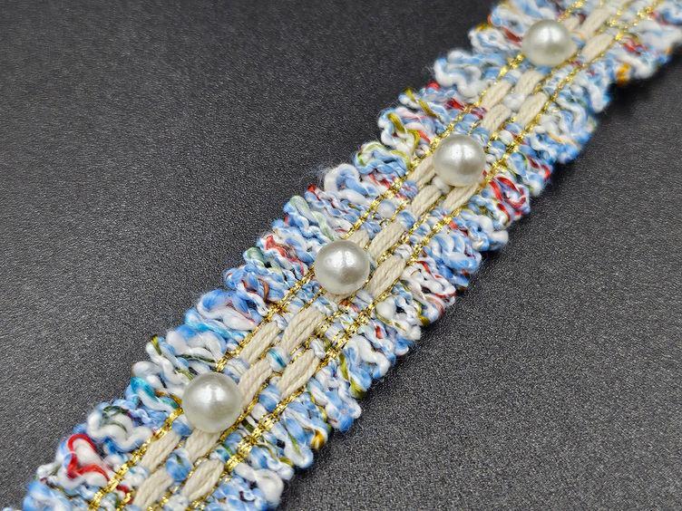 Boucle Band mit Perlen, blau - 1