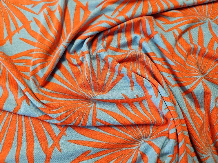 Viskose Jersey orange Palmblätter