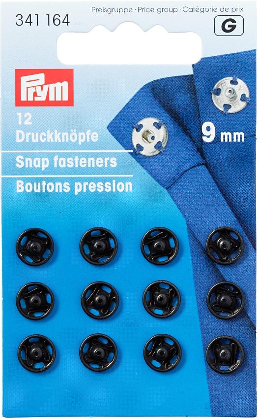 Prym Druckknöpfe zum Annähen 9mm, silber, schwarz - 1